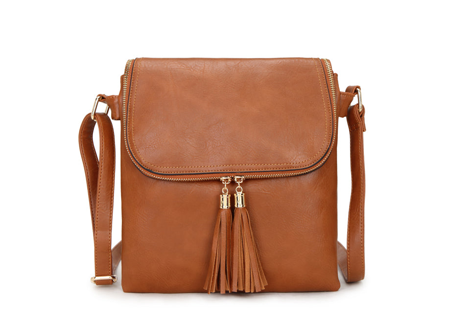 Long and Son. Women's Crossbody Shoulder Bag with adjustable strap. Colour Brown.