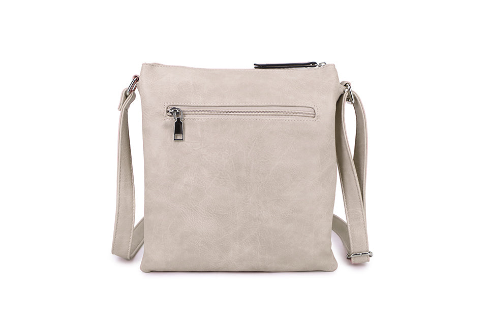 Long and Son. Women's Crossbody Shoulder Bag with adjustable strap. Colour Light Grey.