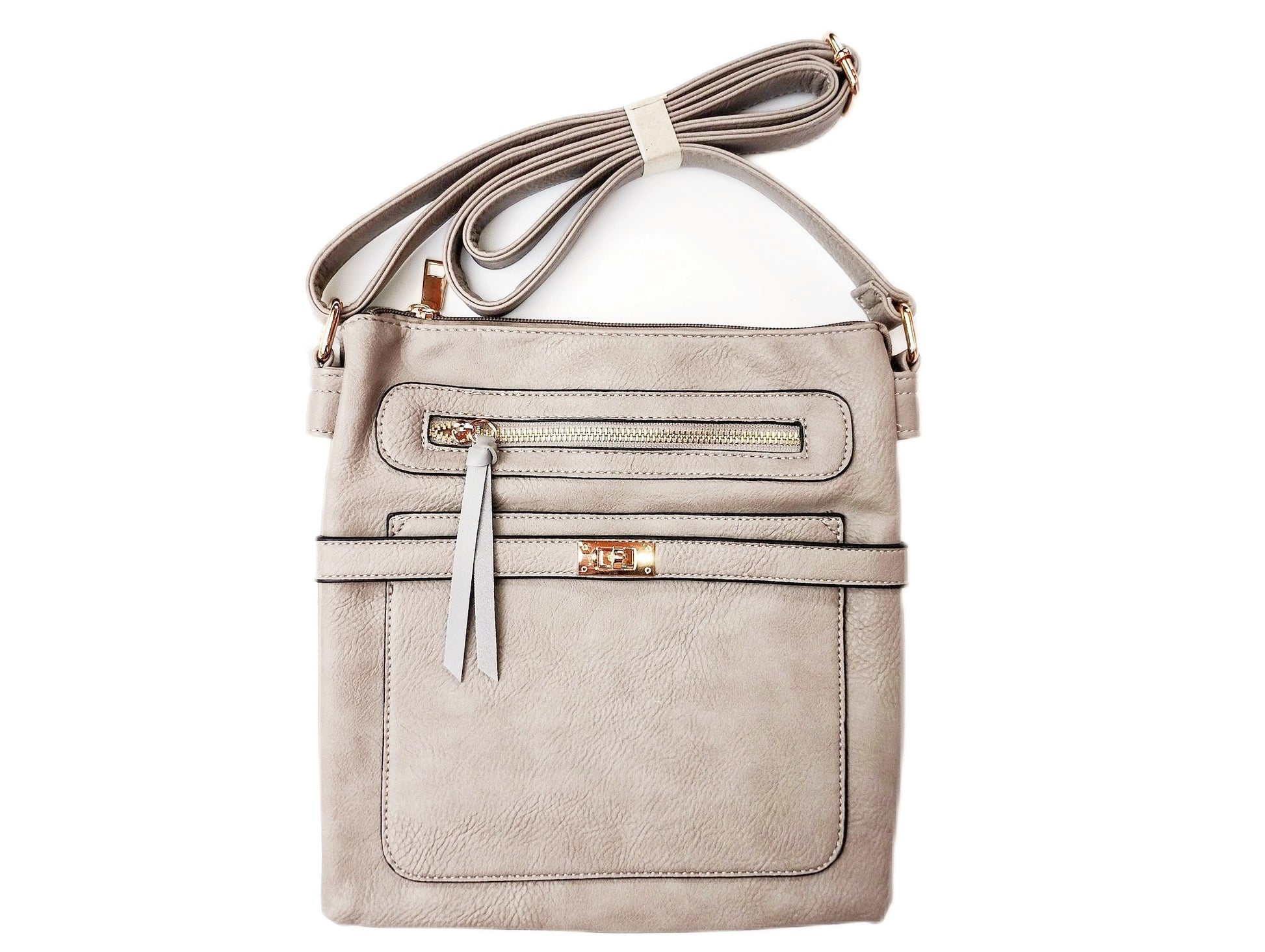 Long and Son. Women's Crossbody Shoulder Bag with adjustable strap. Colour Light Grey.